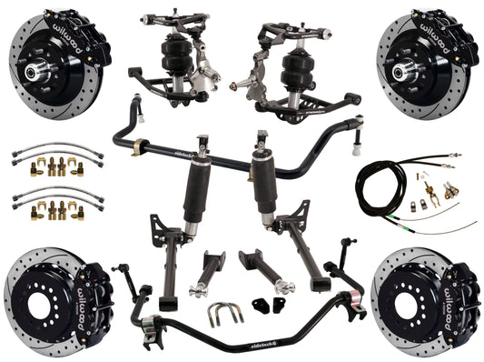 AIR RIDE SYSTEM,ARMS,BARS,WILWOOD 13" DRILLED BRAKES,BLACK CALIPERS,64-67 GM A-