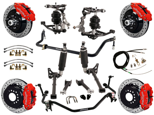 AIR RIDE SYSTEM,ARMS,BARS,WILWOOD 13" DRILLED BRAKES,RED CALIPERS,64-67 GM A-