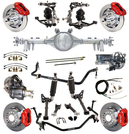 AIR RIDE SYSTEM,ARMS,BARS,CURRIE REAR END,WILWOOD 12" BRAKES,RED,64-67 GM A-