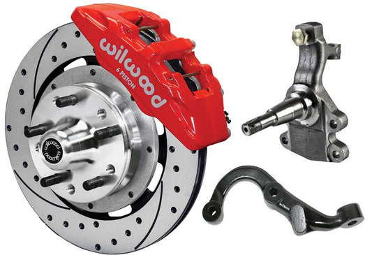 67-69 GM F FRONT DISC BRAKE KIT,2" DROP SPINDLES,ARMS,6 PISTON,12" DRILLED,RED
