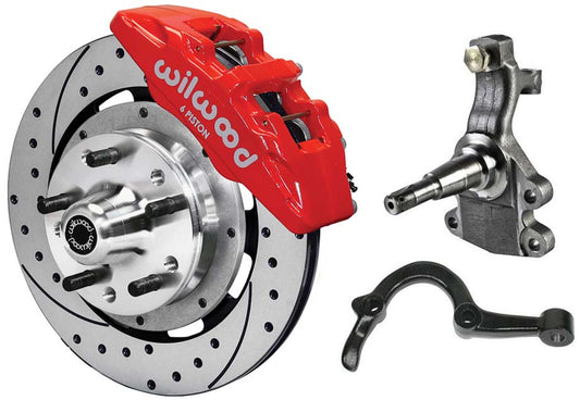 64-72 GM A FRONT DISC BRAKE KIT,2" DROP SPINDLES,ARMS,6 PISTON,12" DRILLED,RED
