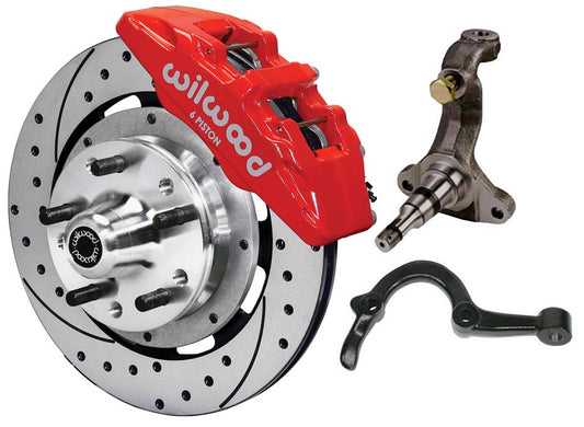 64-72 GM A FRONT DISC BRAKE KIT,STOCK SPINDLES,ARMS,6 PISTON,12" DRILLED,RED