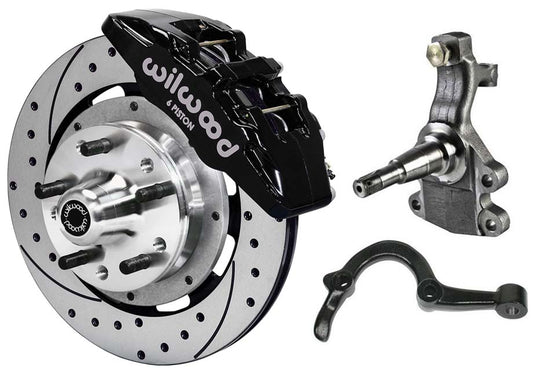 64-72 GM A FRONT DISC BRAKE KIT,2" DROP SPINDLES,ARMS,6 PISTON,12" DRILLED,BLACK