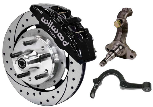 64-72 GM A FRONT DISC BRAKE KIT,STOCK SPINDLES,ARMS,6 PISTON,12" DRILLED,BLACK