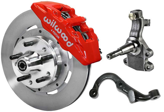 67-69 GM F FRONT DISC BRAKE KIT,2" DROP SPINDLES,ARMS,6 PISTON,12" ROTORS,RED