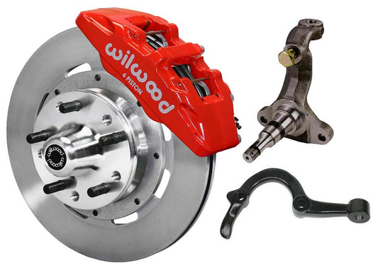 64-72 GM A FRONT DISC BRAKE KIT,STOCK SPINDLES,ARMS,6 PISTON,12" ROTORS,RED