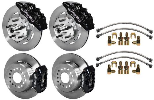 64-74 GM DISC BRAKE KIT,FRONT 6 & REAR 4 PISTON WITH LINES,12.19",BLACK CALIPERS