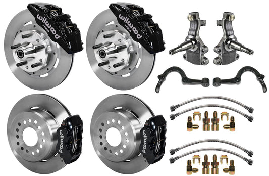64-72 GM A FULL DISC BRAKE KIT,2" DROP SPINDLES,ARMS,6 PIS. FRONT,12" ROTORS,BLK