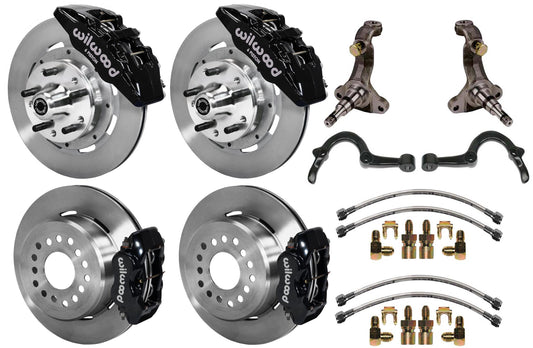 64-72 GM A FULL DISC BRAKE KIT,STOCK SPINDLES,ARMS,6 PIS. FRONT,12" ROTORS,BLACK