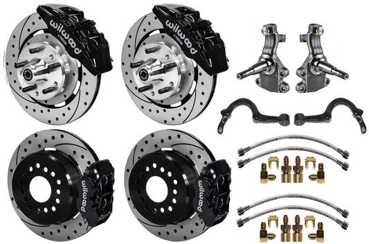 64-72 GM A FULL DISC BRAKE KIT,2" DROP SPINDLES,ARMS,6 PIS. FRONT,12" DRILL,BLCK