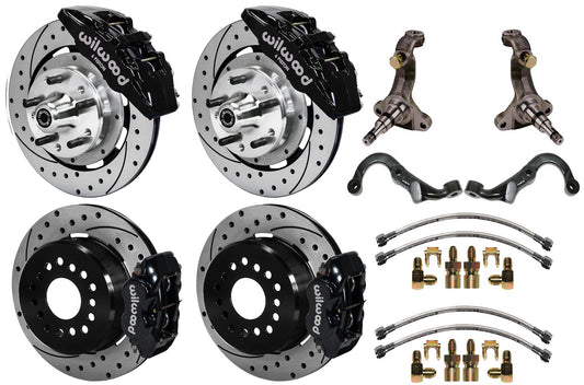 67-69 GM F FULL DISC BRAKE KIT,STOCK SPINDLES,ARMS,6 PIS. FRONT,12" DRILLED,BLCK