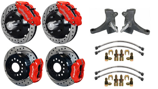 63-70 CHEVY C10 FULL DISC BRAKE KIT & RIDETECH SPINDLES,13"/12" DRILLED,RED CAL.