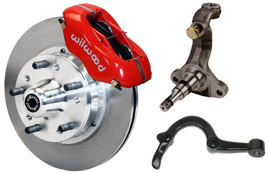 64-72 GM A-BODY FRONT DISC BRAKE KIT & STOCK SPINDLES & ARMS,11" ROTORS,RED