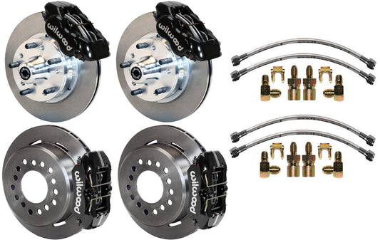 64-74 GM DISC BRAKE KIT,FRONT & REAR WITH LINES,11" ROTORS,BLACK CALIPERS