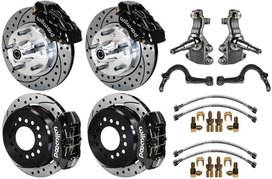 64-72 GM A-BODY FULL DISC BRAKE KIT & 2" DROP SPINDLES & ARMS,11" DRILLED,BLACK