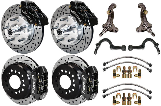 64-72 GM A-BODY FULL DISC BRAKE KIT & STOCK SPINDLES & ARMS,11" DRILLED,BLACK