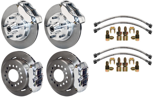 64-74 GM DISC BRAKE KIT,FRONT & REAR WITH LINES,11" ROTORS,POLISHED CALIPERS