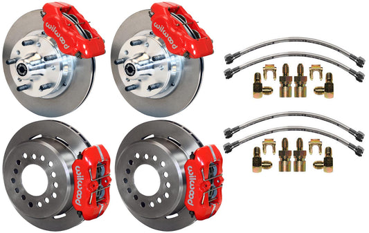 64-74 GM DISC BRAKE KIT,FRONT & REAR WITH LINES,11" ROTORS,RED CALIPERS