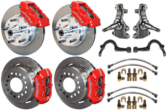 64-72 GM A-BODY FULL DISC BRAKE KIT & 2" DROP SPINDLES & ARMS,11" ROTORS,RED