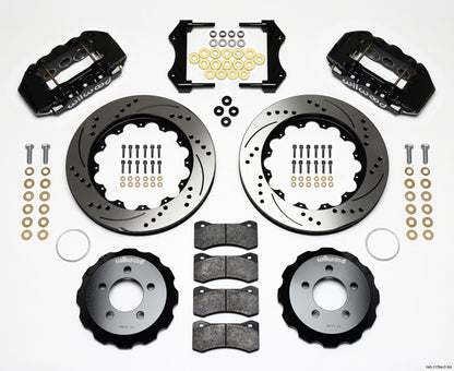 99-06 BMW E46 KIT,FRONT,W6A,14" DRILLED ROTORS,BLACK