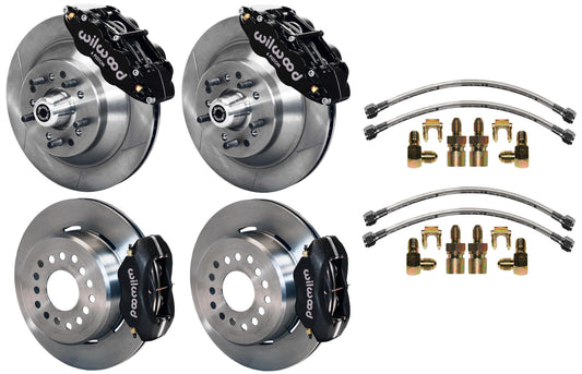 64-74 GM DISC BRAKE KIT,FRONT 13" & REAR 12" ROTORS WITH LINES,BLACK CALIPERS