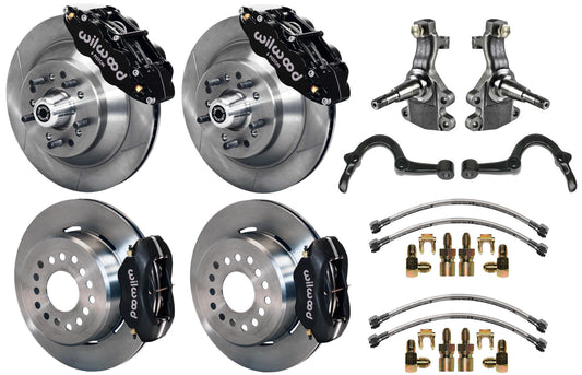 64-72 GM A-BODY FULL DISC BRAKE,2" DROP SPINDLES,ARMS,FRONT 13",REAR 12",BLACK