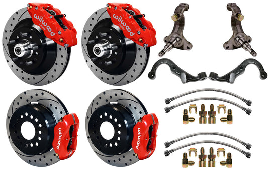 67-69 GM F-BODY FULL DISC BRAKE,STOCK SPINDLES,ARMS,FRONT 13",REAR 12" DRILL,RED