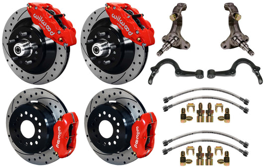 64-72 GM A-BODY FULL DISC BRAKE,STOCK SPINDLES,ARMS,FRONT 13",REAR 12" DRILL,RED