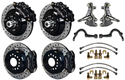 64-72 GM A-BODY FULL DISC BRAKE,2" DROP SPINDLES,ARMS,FRONT 13",REAR 12" DRL,BLK