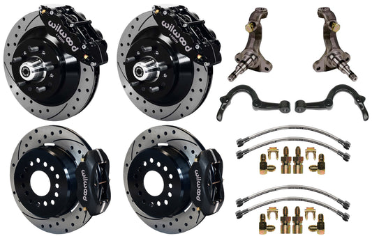 64-72 GM A-BODY FULL DISC BRAKE,STOCK SPINDLES,ARMS,FRONT 13",REAR 12" DRILL,BLK