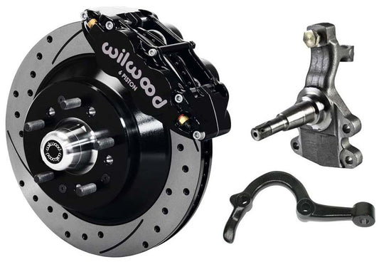 64-72 GM A-BODY FRONT DISC BRAKE KIT & 2" DROP SPINDLES & ARMS,13" DRILLED,BLACK