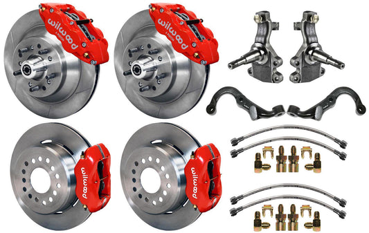 67-69 GM F-BODY FULL DISC BRAKE,2" DROP SPINDLES,ARMS,FRONT 13",REAR 12",RED
