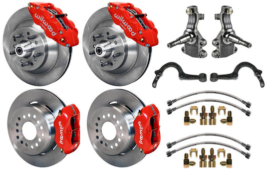 64-72 GM A-BODY FULL DISC BRAKE,2" DROP SPINDLES,ARMS,FRONT 13",REAR 12",RED