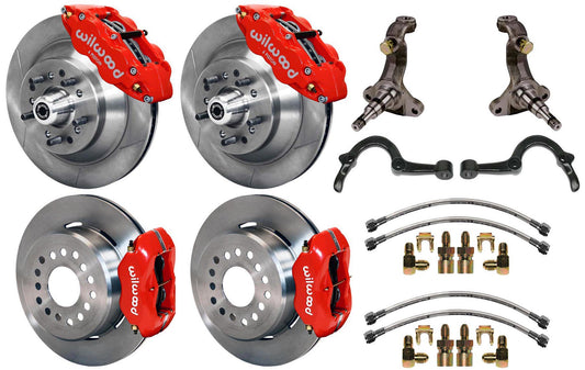 64-72 GM A-BODY FULL DISC BRAKE,STOCK SPINDLES,ARMS,FRONT 13",REAR 12",RED