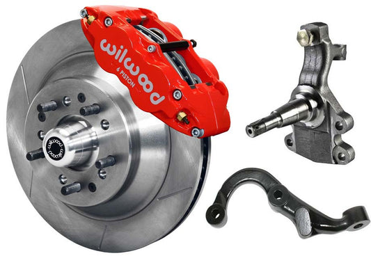 67-69 GM F-BODY FRONT DISC BRAKE KIT & 2" DROP SPINDLES & ARMS,13" ROTORS,RED
