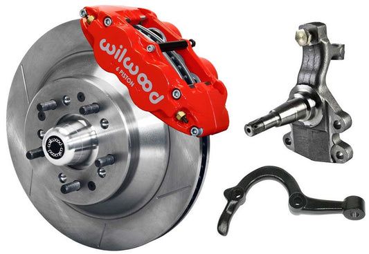 64-72 GM A-BODY FRONT DISC BRAKE KIT & 2" DROP SPINDLES & ARMS,13" ROTORS,RED