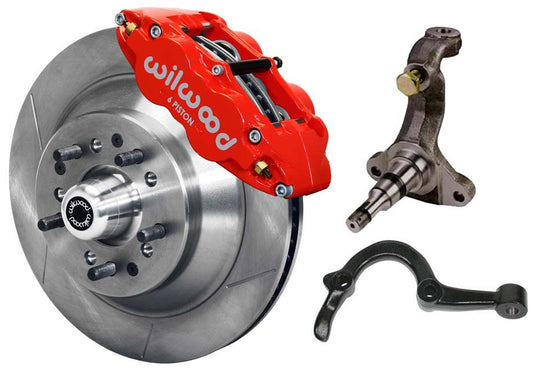 64-72 GM A-BODY FRONT DISC BRAKE KIT & STOCK SPINDLES & ARMS,13" ROTORS,RED