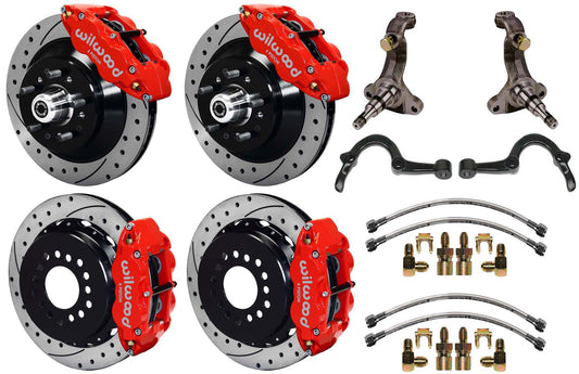 64-72 GM A-BODY FULL DISC BRAKE KIT & STOCK SPINDLES & ARMS,13" DRILLED,RED