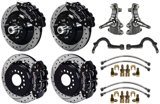 64-72 GM A-BODY FULL DISC BRAKE KIT & 2" DROP SPINDLES & ARMS,13" DRILLED,BLACK