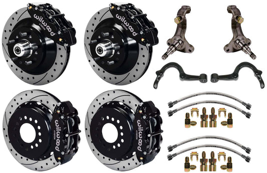 64-72 GM A-BODY FULL DISC BRAKE KIT & STOCK SPINDLES & ARMS,13" DRILLED,BLACK