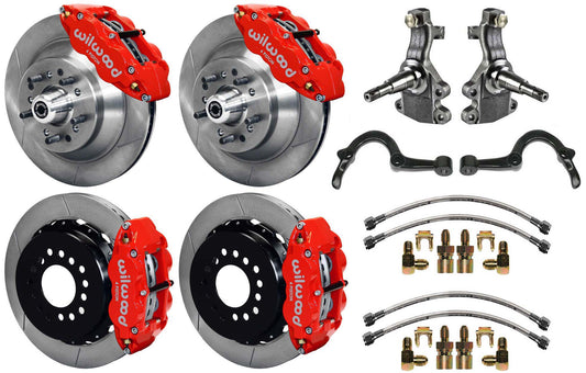 64-72 GM A-BODY FULL DISC BRAKE KIT & 2" DROP SPINDLES & ARMS,13" ROTORS,RED