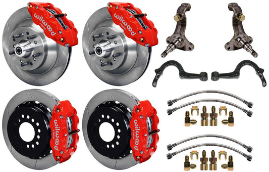 64-72 GM A-BODY FULL DISC BRAKE KIT & STOCK SPINDLES & ARMS,13" ROTORS,RED