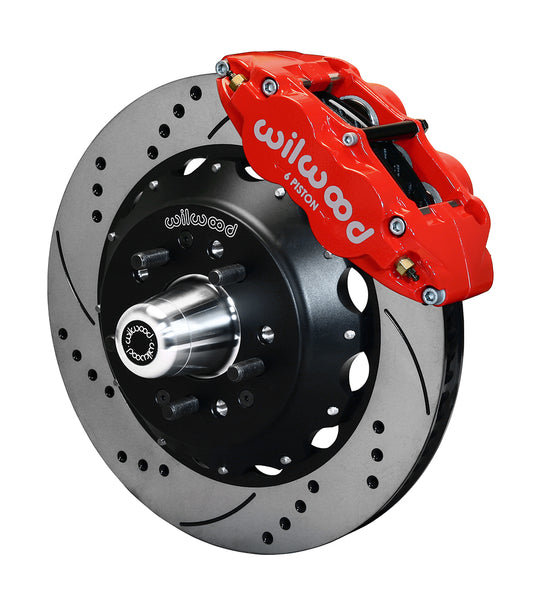 64-74 GM FRONT DISC BRAKE KIT FOR WILWOOD PRO SPINDLES,14" DRILLED ROTORS,RED