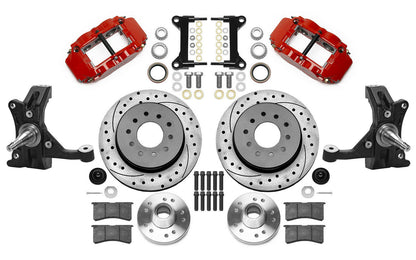 88-99 CHEVY C1500 FRONT DISC BRAKE KIT & WILWOOD DROP SPINDLES,12" DRILLED,RED