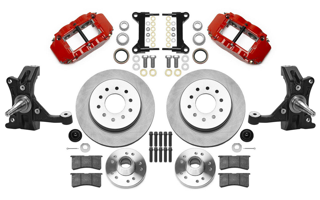 88-99 CHEVY C1500 FRONT DISC BRAKE KIT & WILWOOD DROP SPINDLES,12" ROTORS,RED