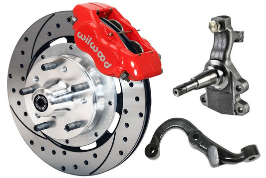 67-69 GM F-BODY FRONT DISC BRAKE KIT & 2" DROP SPINDLES & ARMS,12" DRILLED,RED