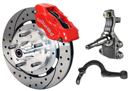 64-72 GM A-BODY FRONT DISC BRAKE KIT & 2" DROP SPINDLES & ARMS,12" DRILLED,RED