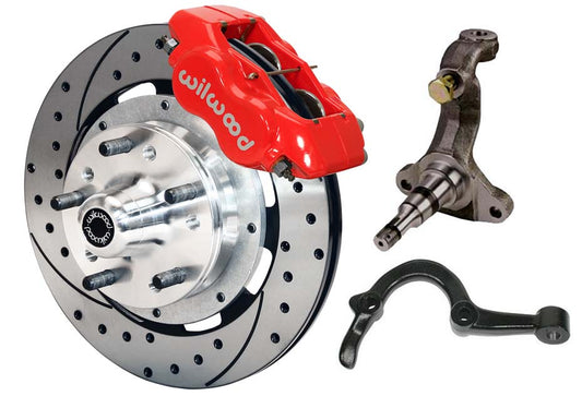 64-72 GM A-BODY FRONT DISC BRAKE KIT & STOCK SPINDLES & ARMS,12" DRILLED,RED