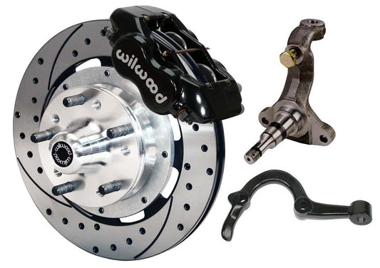 64-72 GM A-BODY FRONT DISC BRAKE KIT & STOCK SPINDLES & ARMS,12" DRILLED,BLACK