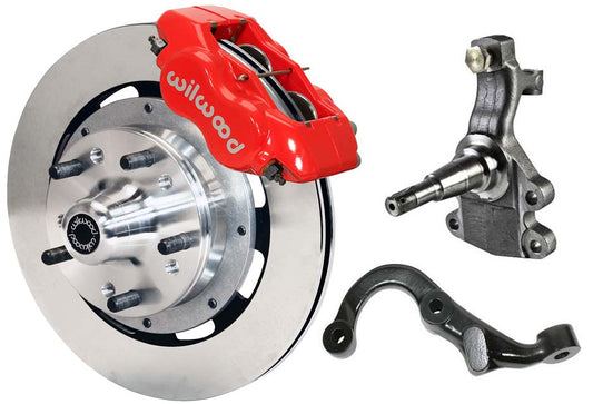 67-69 GM F-BODY FRONT DISC BRAKE KIT & 2" DROP SPINDLES & ARMS,12" ROTORS,RED